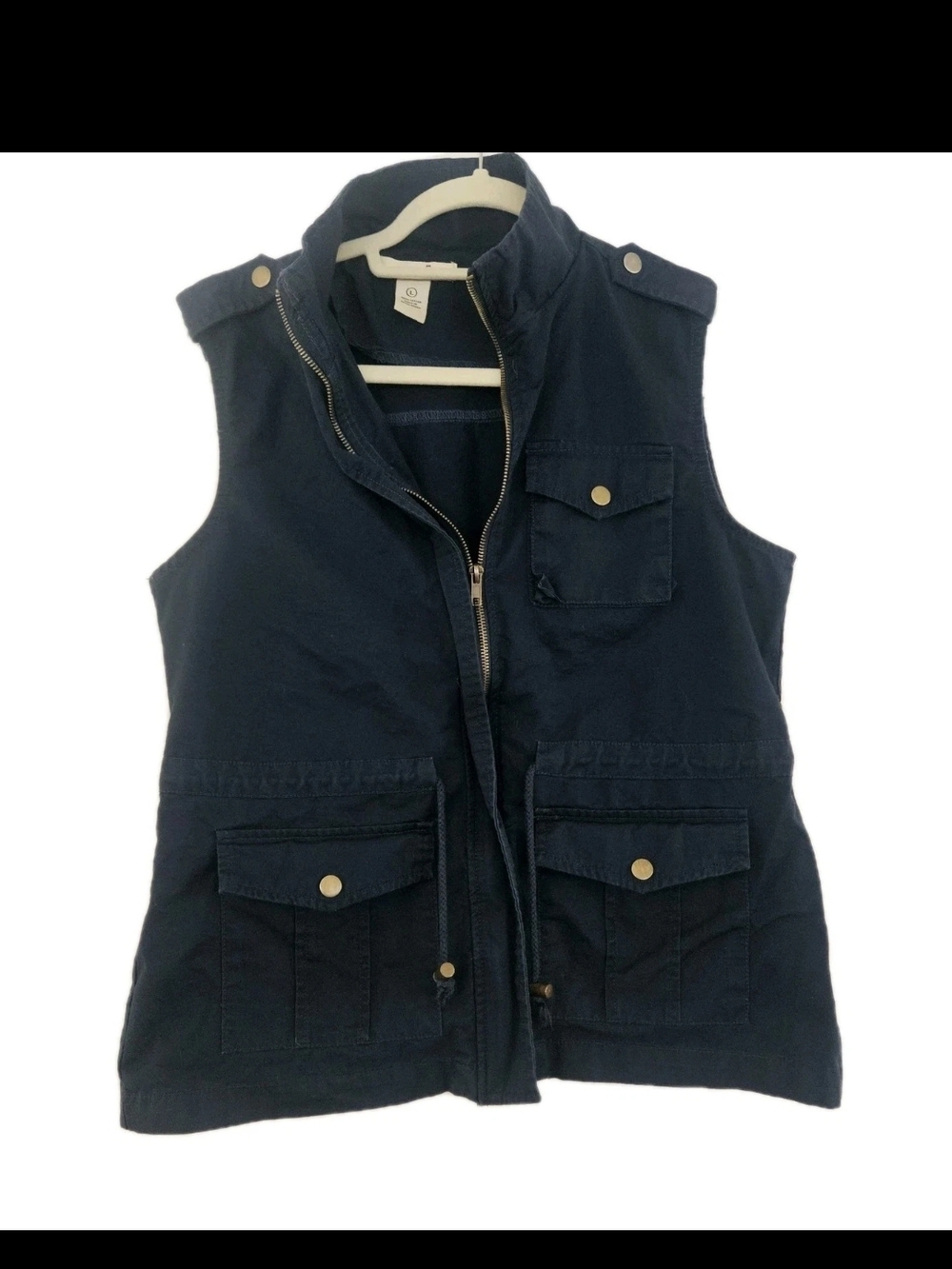 Marci Women's Navy Blue Utility Vest L Cotton Military Anorak Cargo Jacket Cinch